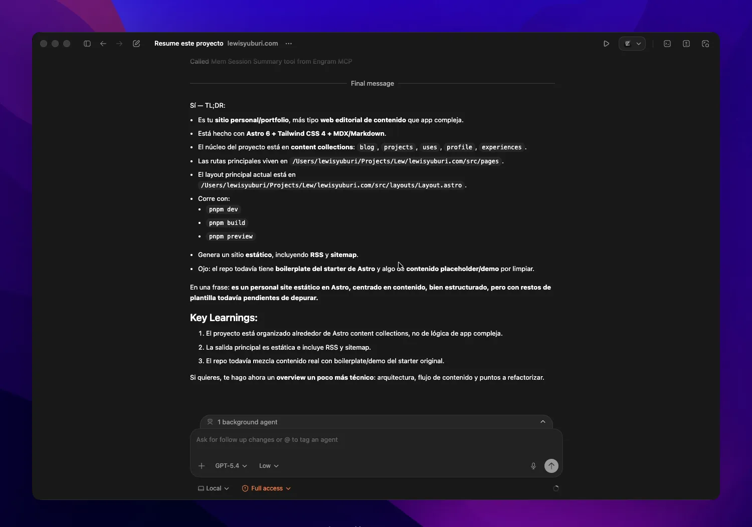 Amber Current para OpenAI Codex en modo dark