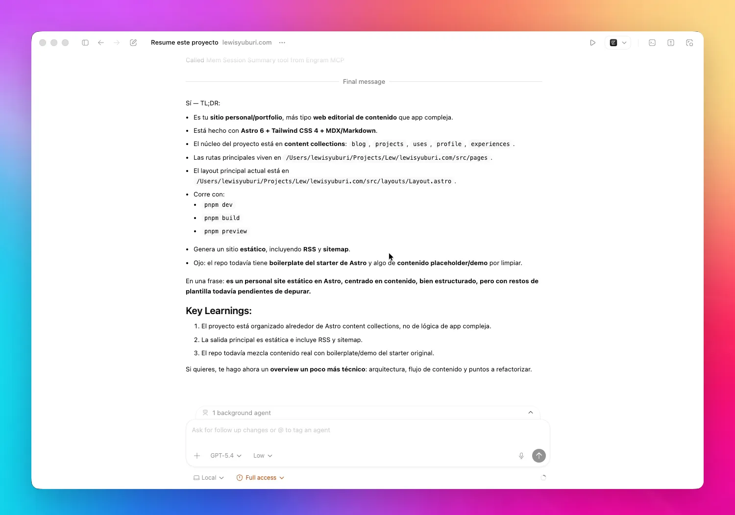 Amber Current para OpenAI Codex en modo dark