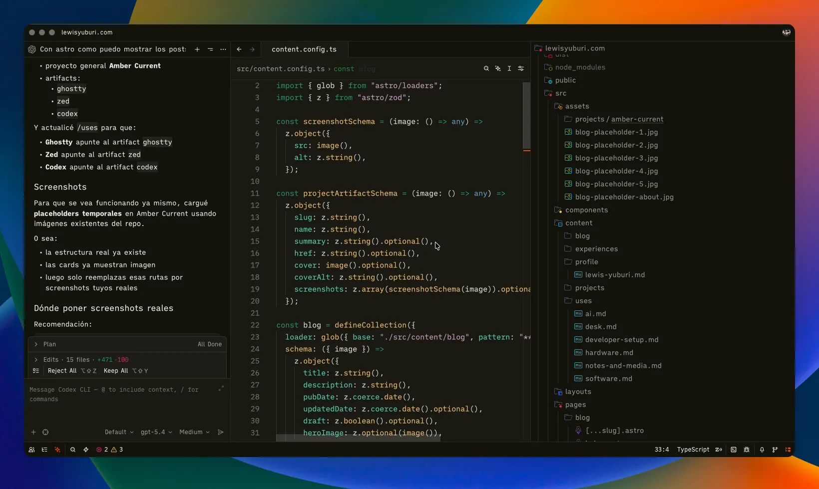Amber Current para Zed en modo dark